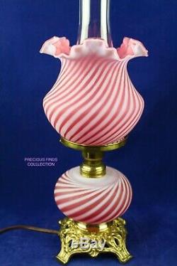 Fenton For L G Wright Cranberry Spiral/Swirl Optic Lamp Vintage 17 3/4 Tall