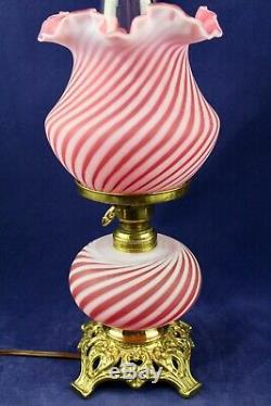 Fenton For L G Wright Cranberry Spiral/Swirl Optic Lamp Vintage 17 3/4 Tall