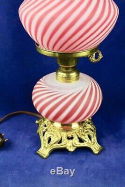 Fenton For L G Wright Cranberry Spiral/Swirl Optic Lamp Vintage 17 3/4 Tall