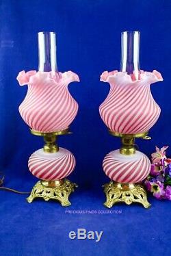 Fenton For L G Wright Cranberry Spiral/Swirl Optic Lamp Vintage 17 3/4 Tall