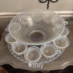 Fenton French Opalescent Hobnail 13 Pc Punch Set withBowl, Underplate & 11 Cups