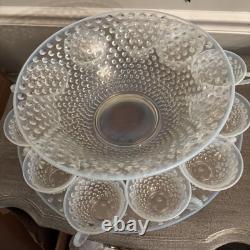 Fenton French Opalescent Hobnail 13 Pc Punch Set withBowl, Underplate & 11 Cups
