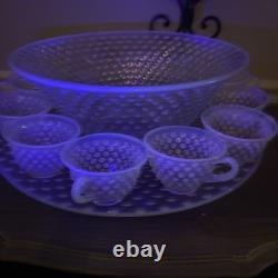Fenton French Opalescent Hobnail 13 Pc Punch Set withBowl, Underplate & 11 Cups
