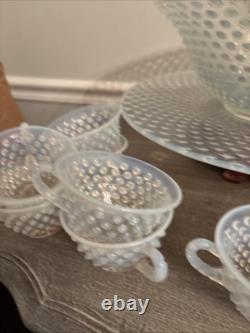 Fenton French Opalescent Hobnail 13 Pc Punch Set withBowl, Underplate & 11 Cups