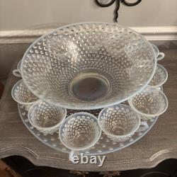 Fenton French Opalescent Hobnail 13 Pc Punch Set withBowl, Underplate & 11 Cups