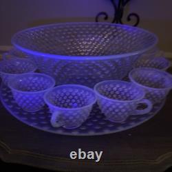 Fenton French Opalescent Hobnail 13 Pc Punch Set withBowl, Underplate & 11 Cups