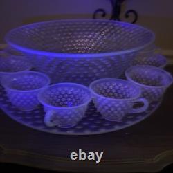 Fenton French Opalescent Hobnail 13 Pc Punch Set withBowl, Underplate & 11 Cups