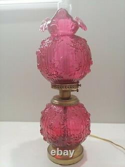 Fenton GWTW Double Globe Cranberry Rose Parlor Table Lamp PERFECT Condition