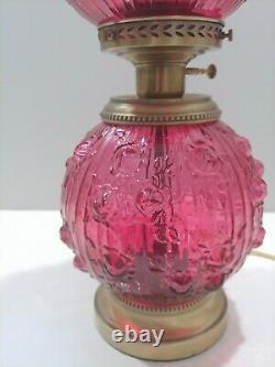 Fenton GWTW Double Globe Cranberry Rose Parlor Table Lamp PERFECT Condition