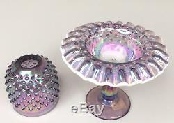 Fenton Glass 3 Piece Fairy Lamp Purple Opalescent