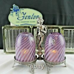 Fenton Glass Angel Cherub/cupid Double Fairy Light Lamp Aubergine Opal Swirl