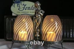 Fenton Glass Angel Cherub/cupid Double Fairy Light Lamp Aubergine Opal Swirl