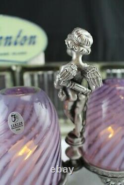 Fenton Glass Angel Cherub/cupid Double Fairy Light Lamp Aubergine Opal Swirl