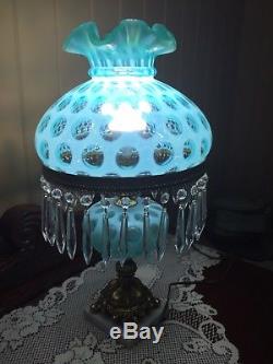 Fenton Glass Aqua Blue Opalescent Coindot Lamp! Beautiful