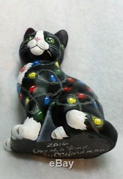 Fenton Glass Black Tuxedo Cat Christmas Lights Adorable OOAK by CC Hardman