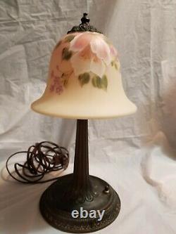 Fenton Glass Burmese Lamp 13\1\2'' Tall Pink Flowers
