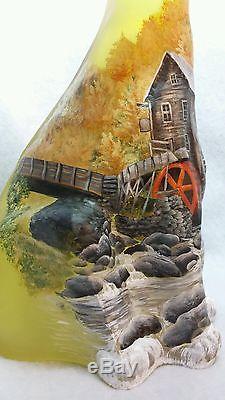 Fenton Glass Buttercup Alley Cat Scenic Grist Mill Stunning OOAK by CC Hardman