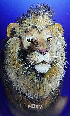 Fenton Glass Cobalt Vase Cheetah Tiger Leopard Lion Gorgeous OOAK by CC Hardman