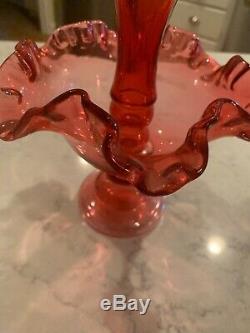 Fenton Glass Cranberry Epergne one Horn. RARE