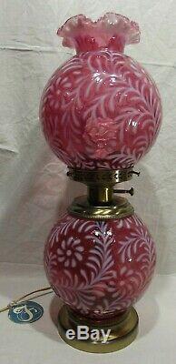 Fenton Glass Daisy & Fern Cranberry Opalescent Gone With The Wind Lamp