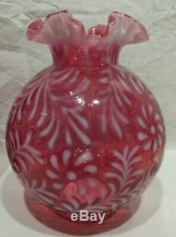 Fenton Glass Daisy & Fern Cranberry Opalescent Gone With The Wind Lamp