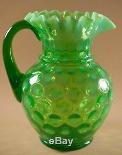 Fenton Glass Green Opalescent Dot Optic Water Set Pitcher Glasses 5 Pcs