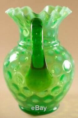 Fenton Glass Green Opalescent Dot Optic Water Set Pitcher Glasses 5 Pcs