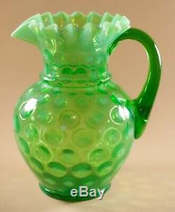 Fenton Glass Green Opalescent Dot Optic Water Set Pitcher Glasses 5 Pcs