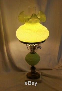 Fenton Glass Green Vaseline Poppy Gone With The Wind Student Table Lamp