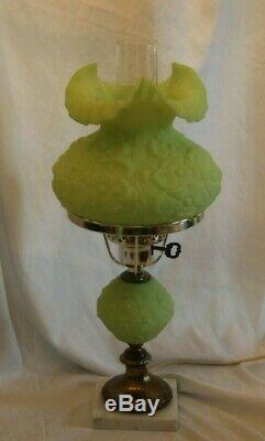 Fenton Glass Green Vaseline Poppy Gone With The Wind Student Table Lamp