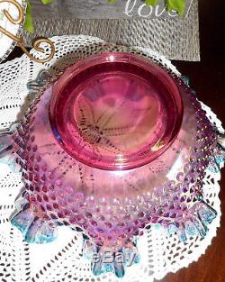 Fenton Glass Iridized Dusty Rose Hobnail 1988-89 Bowl And Pitcher Qvc Sample