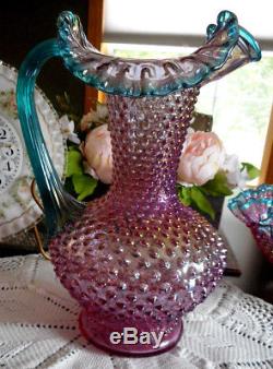 Fenton Glass Iridized Dusty Rose Hobnail 1988-89 Bowl And Pitcher Qvc Sample