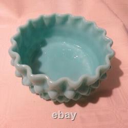 Fenton Glass Large Hobnail Covered Candy Dish - Aqua / Turquoise Opaque