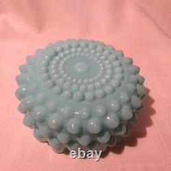 Fenton Glass Large Hobnail Covered Candy Dish - Aqua / Turquoise Opaque