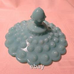 Fenton Glass Large Hobnail Covered Candy Dish - Aqua / Turquoise Opaque