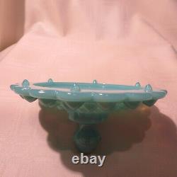 Fenton Glass Large Hobnail Covered Candy Dish - Aqua / Turquoise Opaque