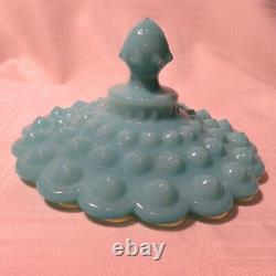 Fenton Glass Large Hobnail Covered Candy Dish - Aqua / Turquoise Opaque