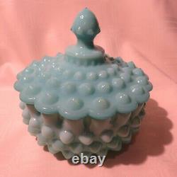 Fenton Glass Large Hobnail Covered Candy Dish - Aqua / Turquoise Opaque