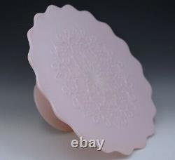 Fenton Glass Spanish Lace Rose Pastel Pink Cake Stand 13 Vintage 1954