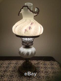 Fenton Glass Student Lamp Lilac Paisley Hand Painted Plum Crest