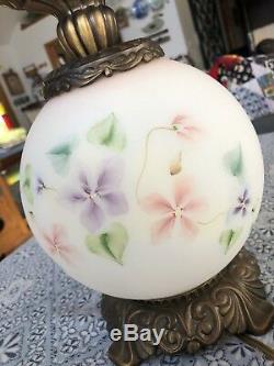 Fenton Gone With The Wind Lamp Hand Painted Flowers 21