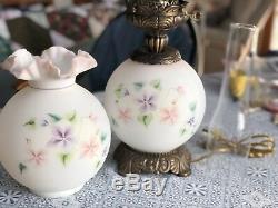 Fenton Gone With The Wind Lamp Hand Painted Flowers 21