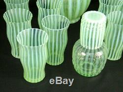 Fenton Green Opalescent Optic Art Glass Pitcher 12 Cups Night Cap Set Excellent