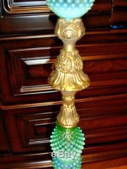 Fenton Green Vaseline Opalescent Hobnail Glass Antique Floor Lamp