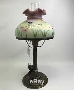 Fenton Hand-Painted Glass Lamp Shade with Flower Design, Signed