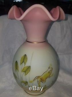 Fenton Hand Painted Pink Burmese Vase Signed and Numbered