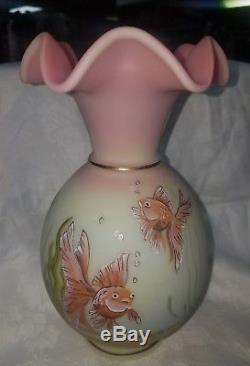 Fenton Hand Painted Pink Burmese Vase Signed and Numbered