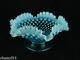 Fenton Hobnail Blue Opalescent Double Crimped Footed Bowl 1960-65 MINT