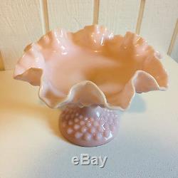 Fenton Hobnail Compote Candy Dish Pink Milk Glass with Ruffle Edge Footed