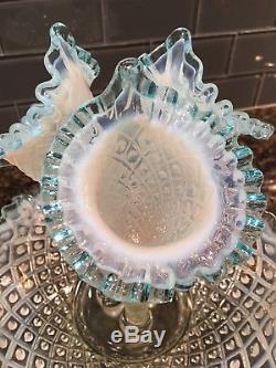 Fenton Hobnail Diamond Lace Blue Opalescent 3 Horn Epergne 12high 12 w 10%oOFF